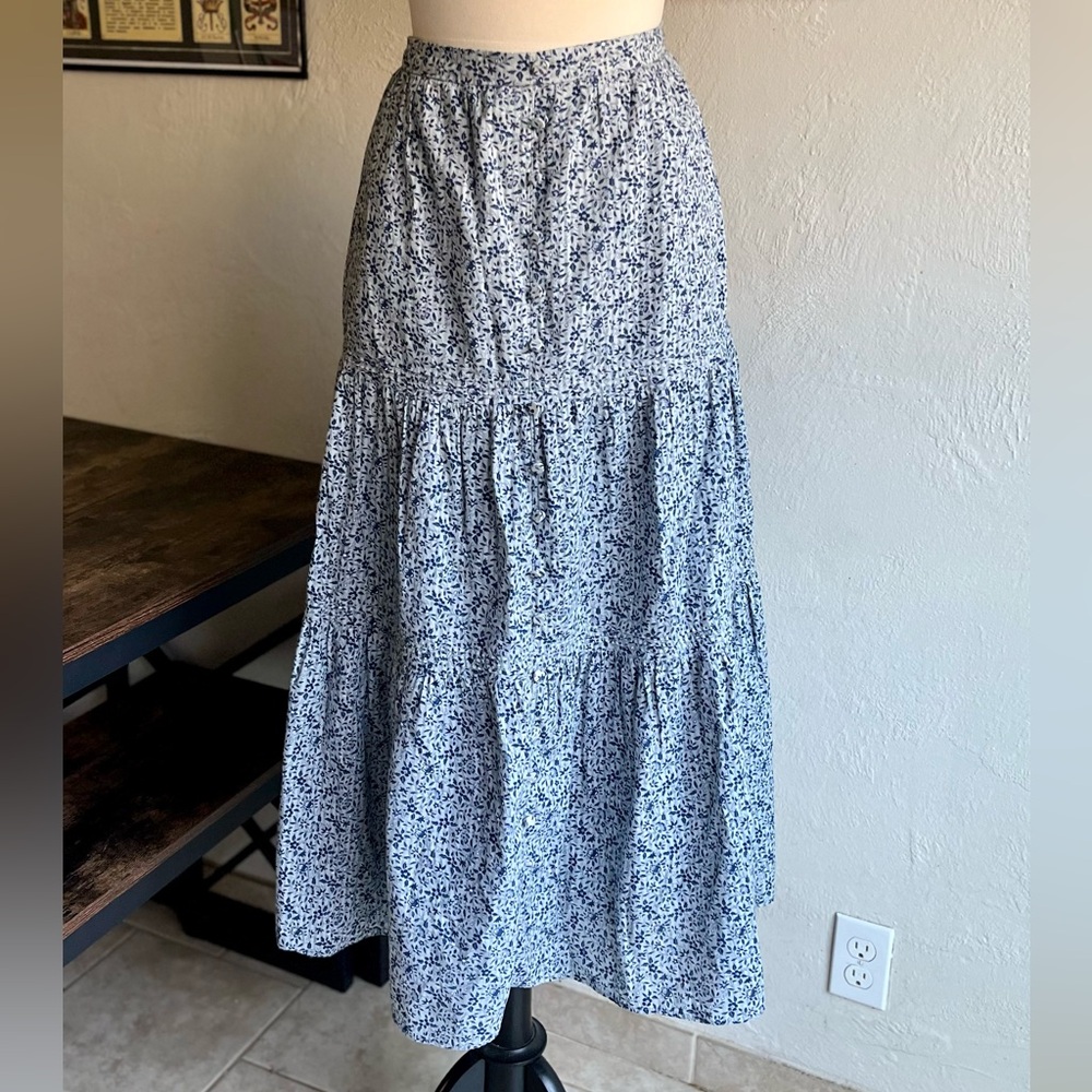 Madewell Blue and White Floral Maxi Skirt
